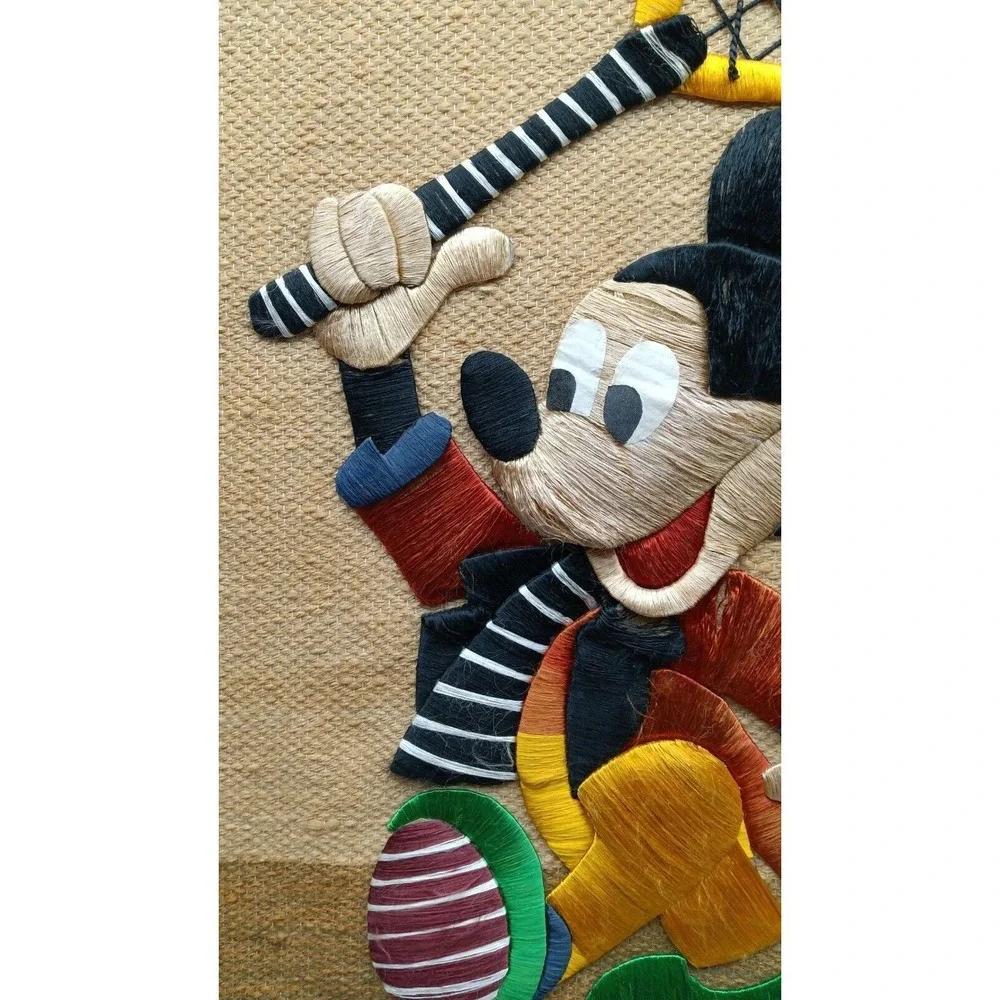 MICKEY MOUSE Woven Burlap Vintage‎ Wall Hanging Tapestry Embroidery Plays Tennis